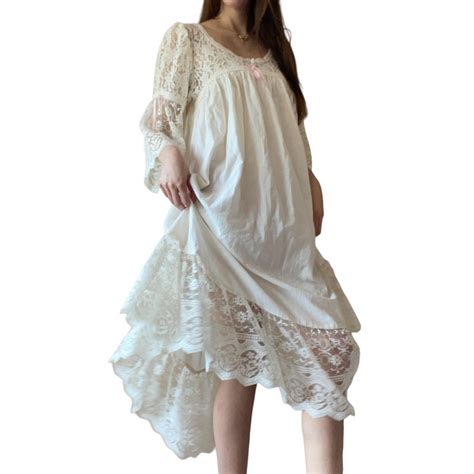 Vintage baby doll dress with lace and pink bows! A... - Depop