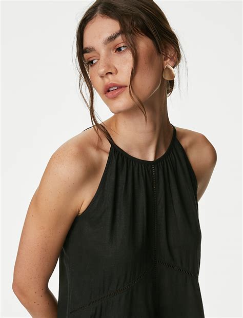 Buy Linen Rich Halter Neck Maxi Shift Dress at Marks & Spencer