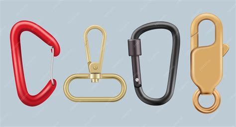 Hiking carabiner. metal hook keys lock hardware vector realistic ...