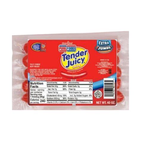 Get Purefoods Tender Juicy Hotdog Extra Jumbo, Frozen Delivered | Weee ...