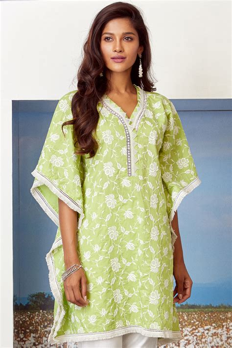 Mulmul Cotton Lotus Pond Lime Green Kurta