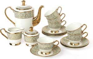 VVSS Pack of 15 Bone China Tea Set with 6 Cups & Saucer, Tea Kettle Pot ...