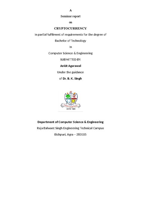 Seminar Report on Cryptocurrency Semester 8th - A Seminar report on ...