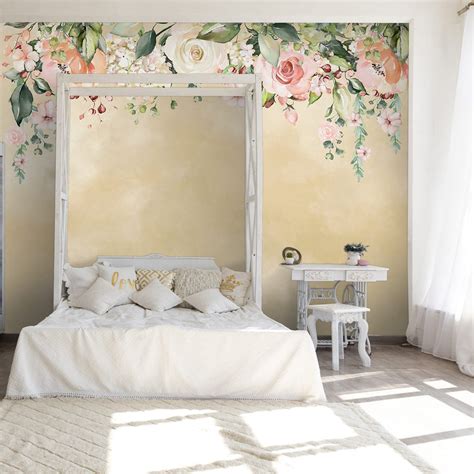 Hanging Floral Watercolour Wallpaper, Yellow | Life n Colors