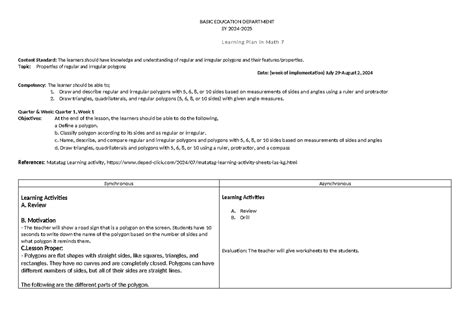 Image result for Math 7 Lesson Plan