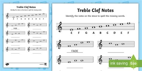 👉 Treble Clef Notes Worksheet