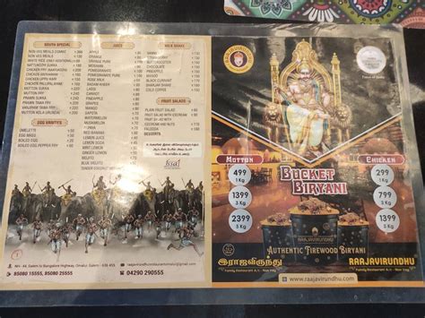 Menu at Raajavirundhu family restaurant, Omalur