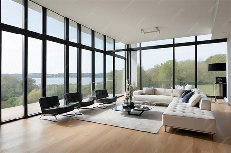 Premium Photo | Modern living room with designer furniture and floor to ...