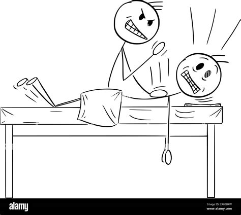 Painful Back Massage Therapy, Vector Cartoon Stick Figure Illustration ...