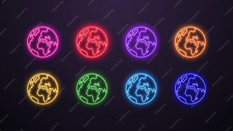 Premium Vector | A set of neon earth icons in different colors blue ...