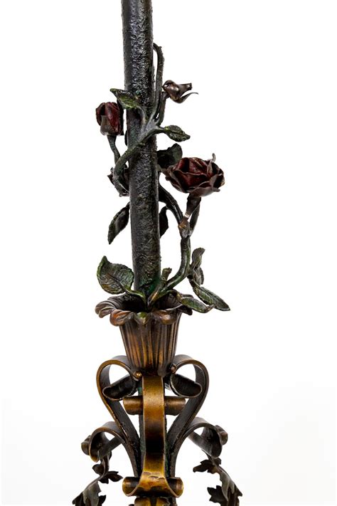 Belle Epoque Wrought Iron Rose Vine Floor Lamp For Sale at 1stDibs