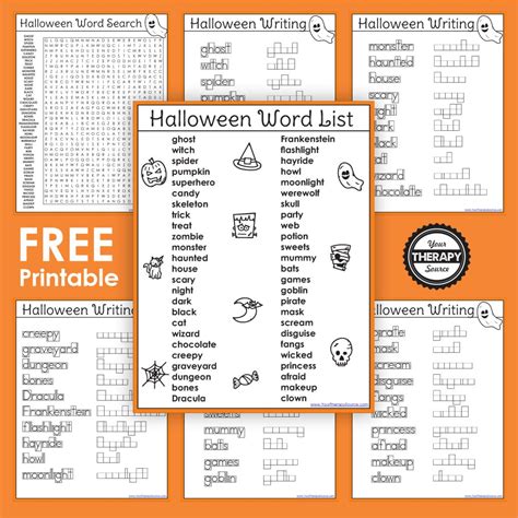Halloween Word List Printable FREE PDF - Your Therapy Source