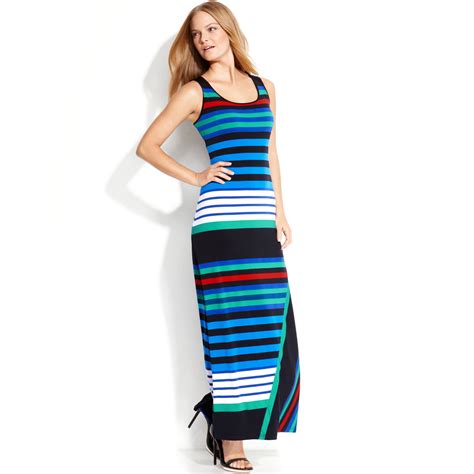 Calvin Klein Sleeveless Striped Maxi Dress in Blue | Lyst