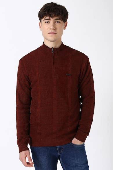 Buy Men Maroon Textured Round Neck Sweater Online - 39750843 | Peter ...