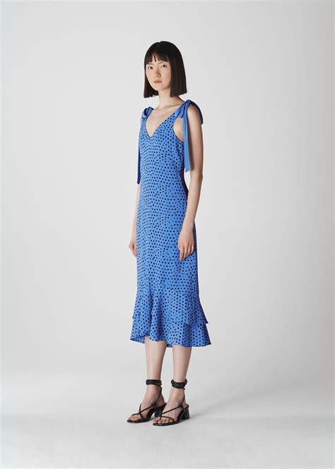 Blue/Multi Luna Spot Tie Shoulder Dress | WHISTLES