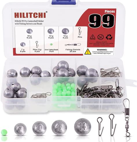 Hilitchi 99 Pcs Bullet Weights Cannonball Sinker with Fishing Barrel ...