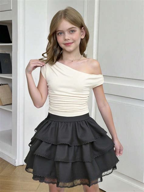 SHEIN Serisse Kids Tween Girls' Asymmetric Oblique Shoulder Sleeveless ...