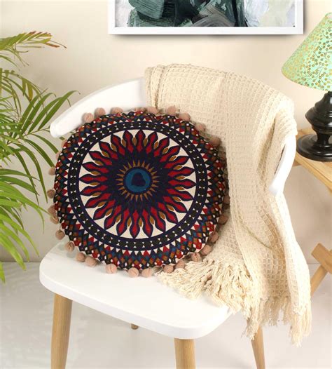 Buy Floret Embroidery Round Cotton Cushion Online @ Best Price