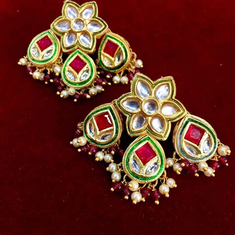 Ruby green quality kundan earrings freeshipping - Vijay & Sons