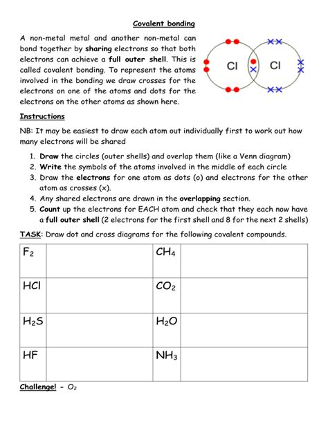 Covalent Bonding Dot and Cross Diagrams Worksheet