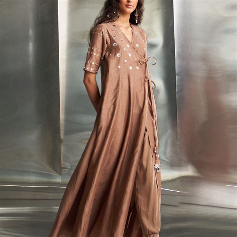 Ginger Chanderi Angrakha Wrap With Jogger – charkhee