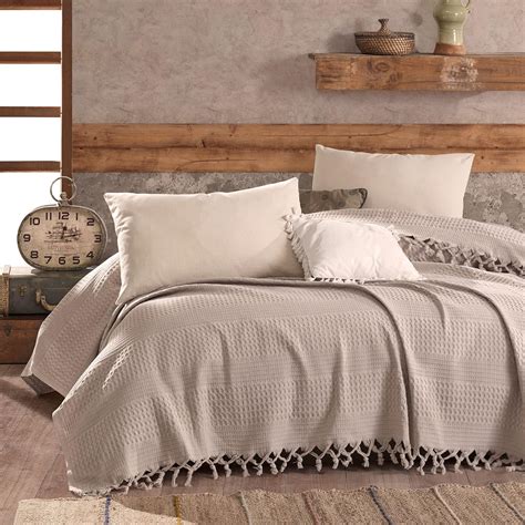Milam London Beige Throw Blanket | Cotton Waffle Bedspreads King Size ...