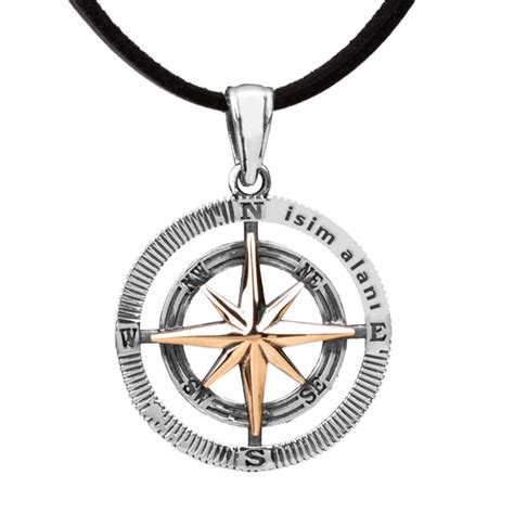 925 Sterling Silver Compass Design Men's Ring with Leather Cord