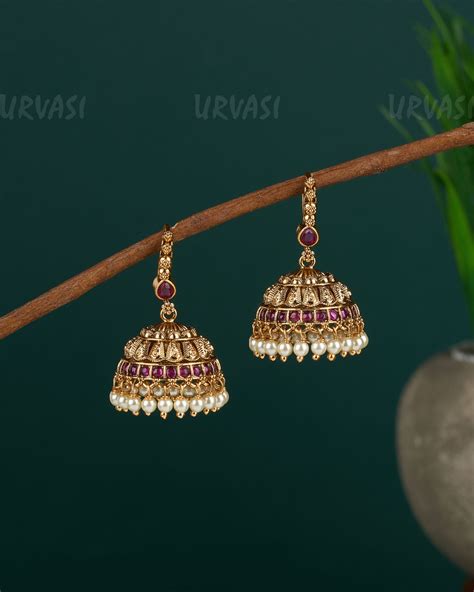 Gold-Toned Floral Beaded Hanging Jhumka Earrings ER 680 – URVASI LADIES ...