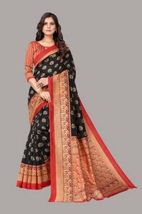 Buy Priyashi Floral Print Pochampally Art Silk Black Sarees Online ...