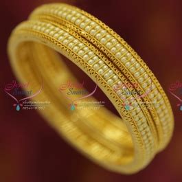 B5299S 2.4 Size Micron Gold Plated Pearl Bangles Broad Latest Jewellery ...