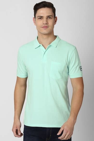 Buy Men Blue Solid Polo Neck Collar T-shirt Online - 681560 | Peter England