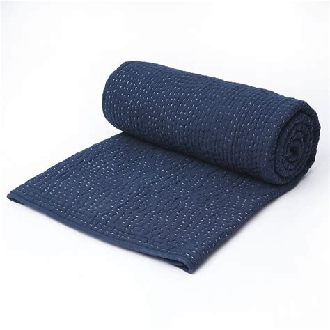 Indigo Kantha quilt - hand quilted 4 layer muslin gauze, sizes availab