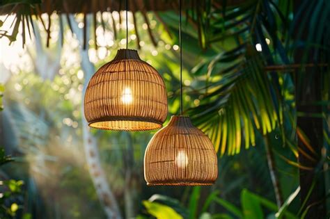 Hanging rattan pendants interior design | Premium AI-generated image