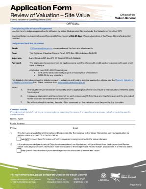 Fillable Online Application form - review of valuation, site value ...