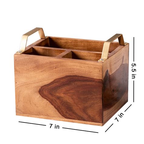 Buy Small Gold Teak Wood Cutlery Holder Online in India - Nestroots