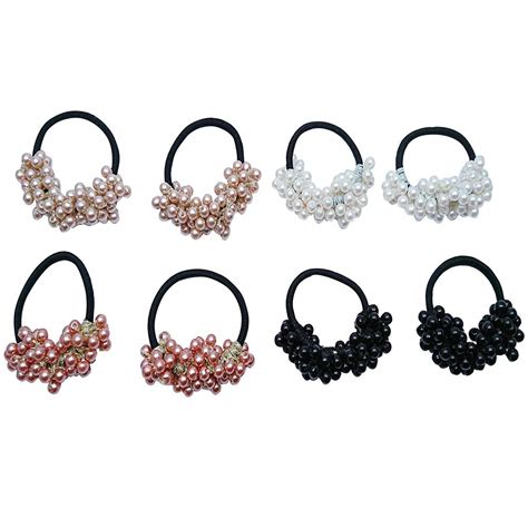 8 Pieces Pearl-Hair-Ring Elastic Ponytail Holder Pearl-Rubber-Band for ...