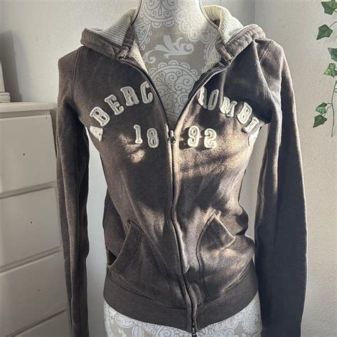 2000s abercrombie & fitch brown zip up Size... - Depop