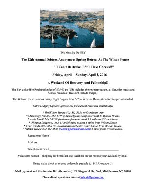 Fillable Online The 12th Annual Debtors Anonymous Spring Retreat At The ...