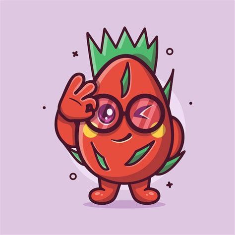 Funny dragon fruit character mascot with ok sign hand gesture isolated ...
