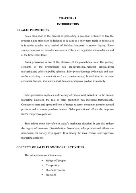 Saran MBA review 1 - CHAPTER – I INTRODUCTION 1 SALES PROMOTIONS Sales ...