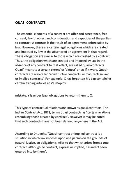 Elements Of Quasi Contract
