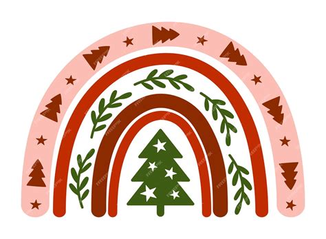 Christmas boho rainbow vector clipart. winter christmas tree kids print ...