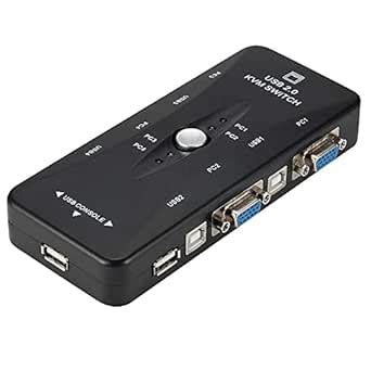 VOOCME 4 Ports USB KVM VGA Switcher, USB 2.0 KVM Switch Box Adapter ...