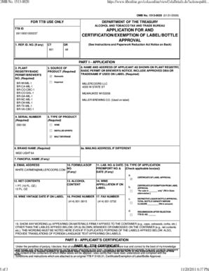 Fillable Online APPLICATION FOR AND CERTIFICATION/EXEMPTION OF LABEL ...