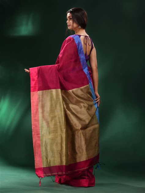 Magenta Cotton Blend Soft Saree With Dual Border - Charukriti