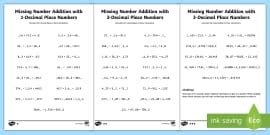 👉 Missing Numbers with Decimals Activity Sheet - KS2 - Maths