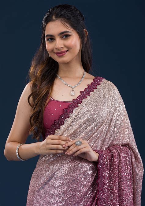 Buy Maroon Sequins Georgette Saree - Koskii