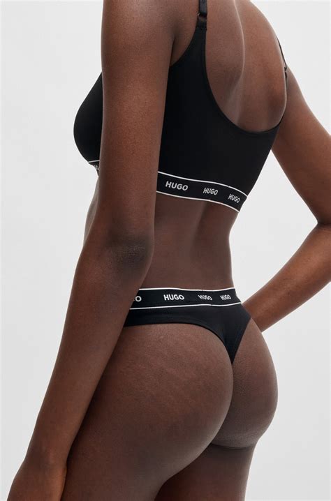 HUGO - Three-pack of thongs with branded waistbands - Black