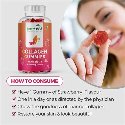 Simply Herbal Skin Collagen Gummies with Biotin | Strawberry Flavour f