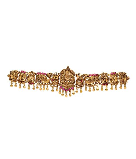 Antique Polished Lakshmi Design Waistchain With Gold Beads - Silver Palace